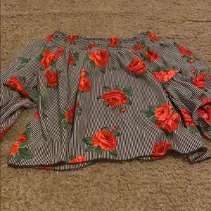 A floral and stripe crop flowy top